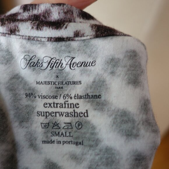 NWT! $165 Majestic Filatures X Saks extrafine tee shirt top brown leopard print - Picture 9 of 13